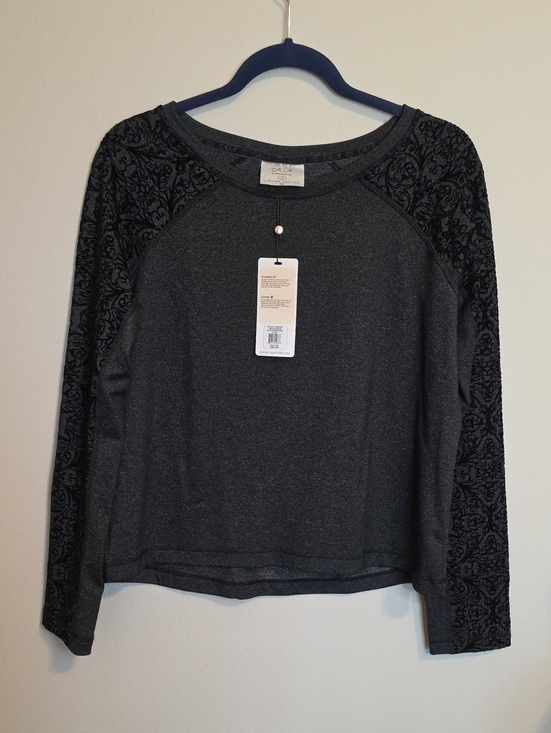 CALIA by Carrie Underwood Tops - CALIA by Carrie Underwood Dark Gray Velvet-Pattern Raglan Sweatshirt
